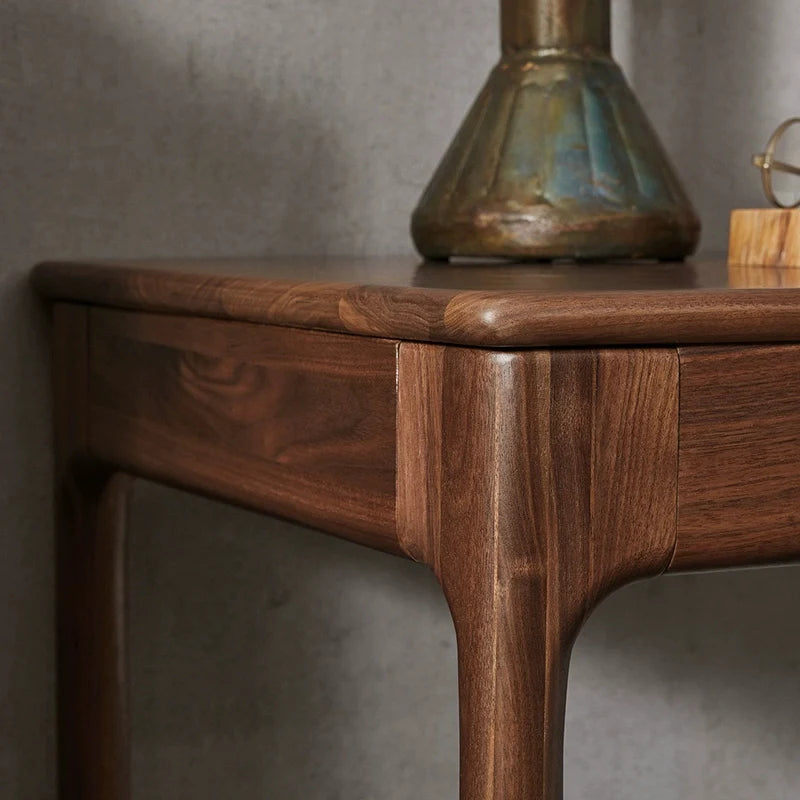 the smooth edge of a retro wood desk