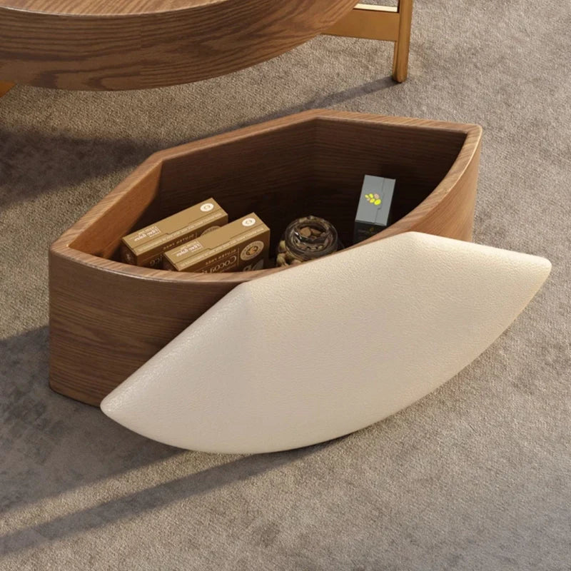 Open storage ottoman of Modern wood coffee table