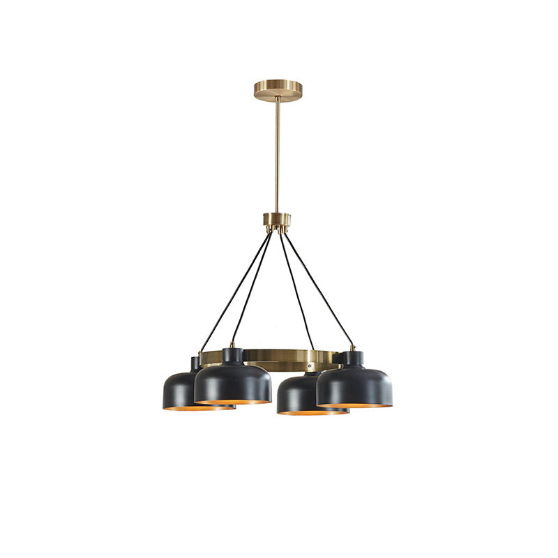 Full view of kitchen island chandelier in black and gold finish 