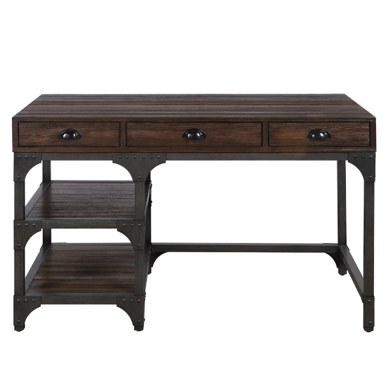 an antique wood desk with drawers and shelves in a white background