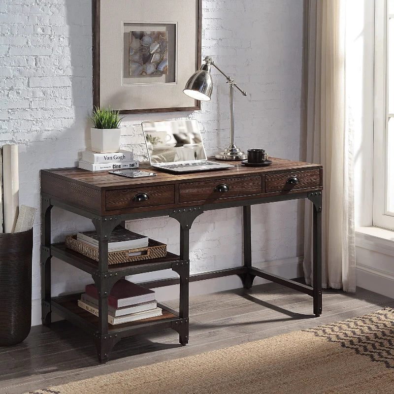 an antique solid wood computer desk with drawers looking stylish and elegant