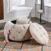 Modern Large Button Tufted Woven Round Storage Ottoman - 17.7"H Burlap Beige