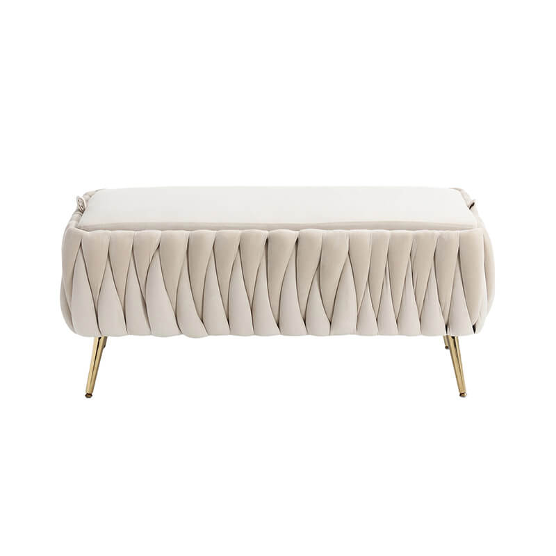 42" Beige Velvet Storage Ottoman Bench 