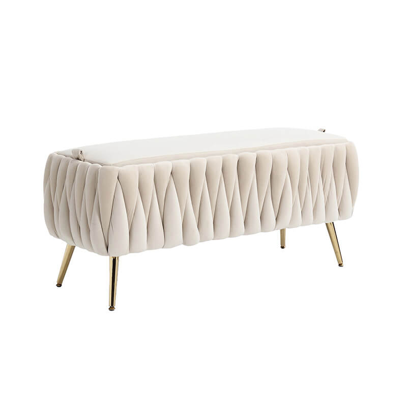 42" Beige Velvet Storage Ottoman Bench 