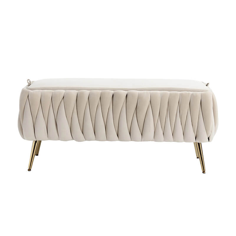 42" Beige Velvet Storage Ottoman Bench 