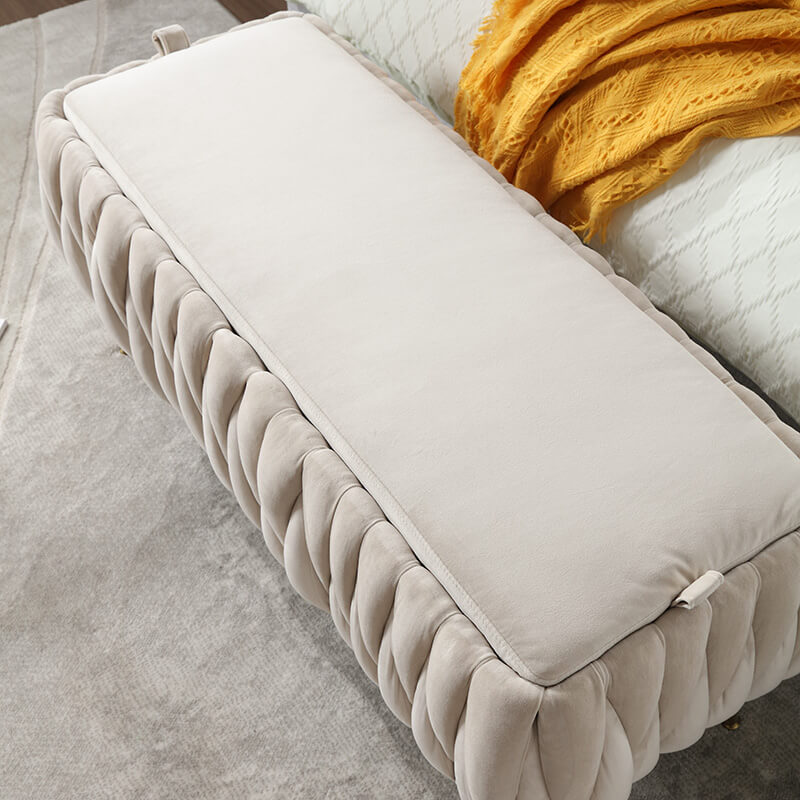 42" Beige Velvet Storage Ottoman Bench 