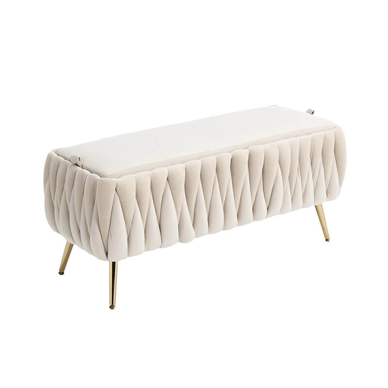 42" Beige Velvet Storage Ottoman Bench 