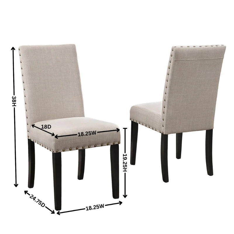 Dimension of Tan Upholstered Wood Dining Chair