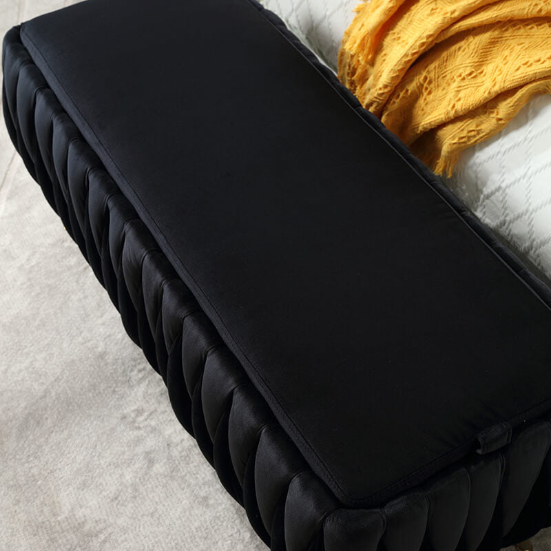 42" Black Velvet Storage Ottoman Bench 