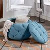 Modern Large Button Tufted Woven Round Storage Ottoman - 17.7"H Burlap Blue