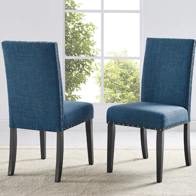 Front and Back View of the Blue Dining Chair Set of 2