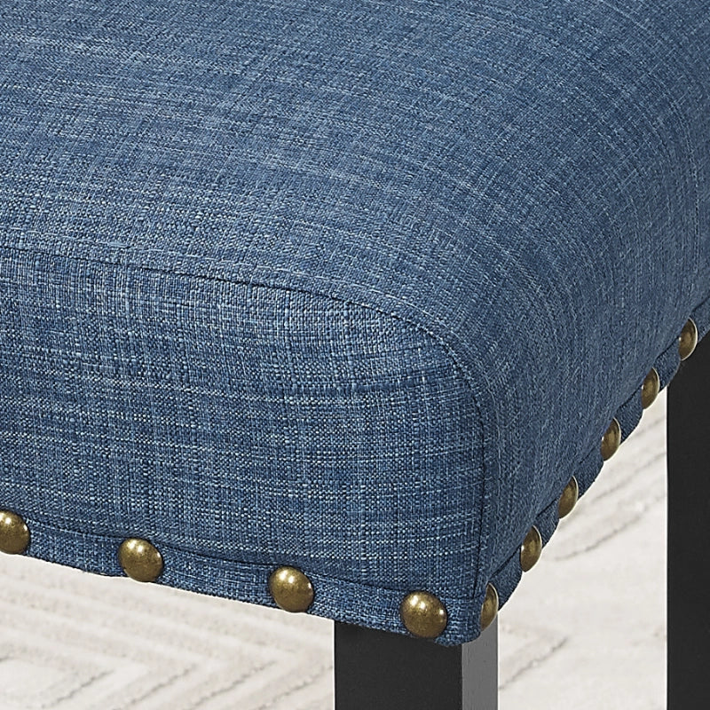 Close View of Blue Dining Chair highlighting Nailhead Design