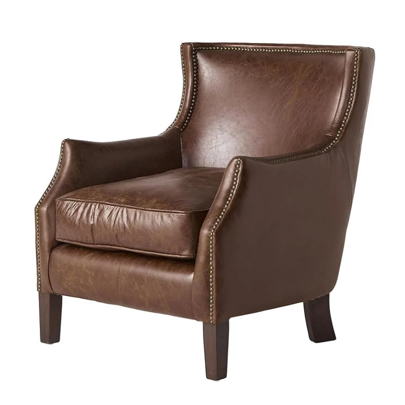 Vintage Brown Leather Accent Chair – 33" Wide