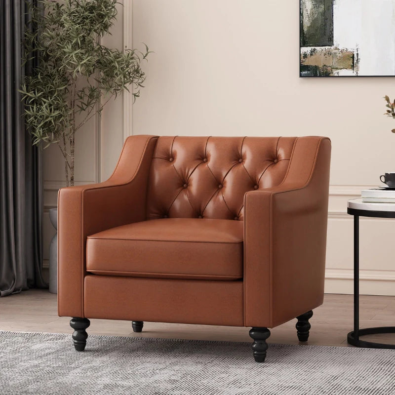 Brown Leather Accent Chair in a cozy office corner