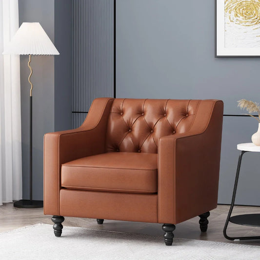 Brown Leather Accent Chair in a cozy office corner