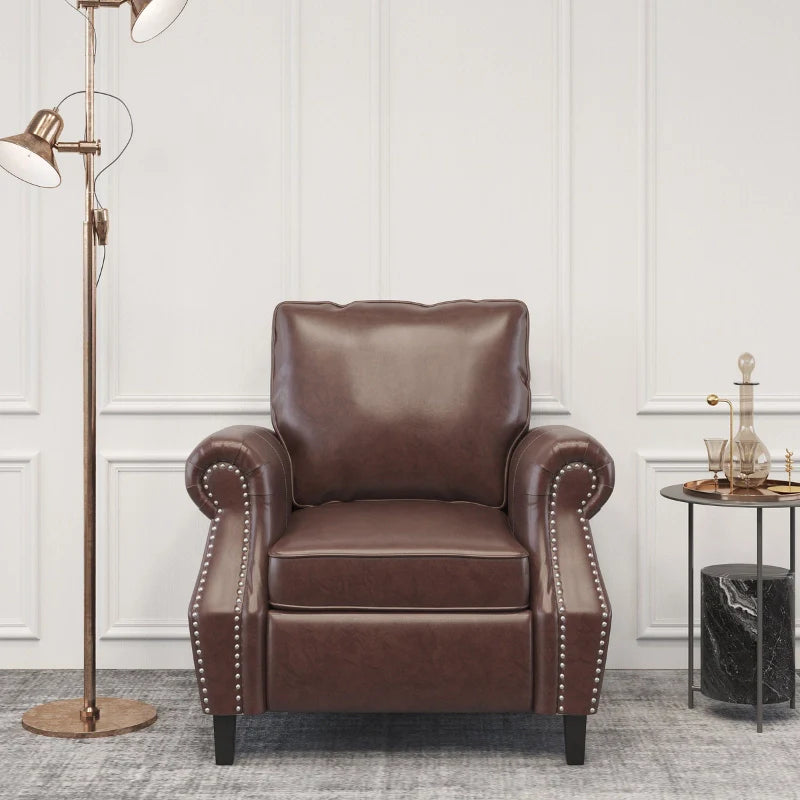 Brown leather accent chair in a cozy office corner