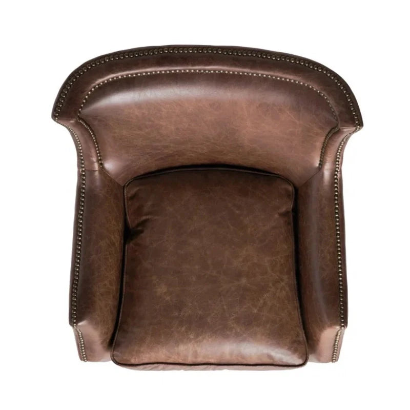 Top view of brown leather accent chair