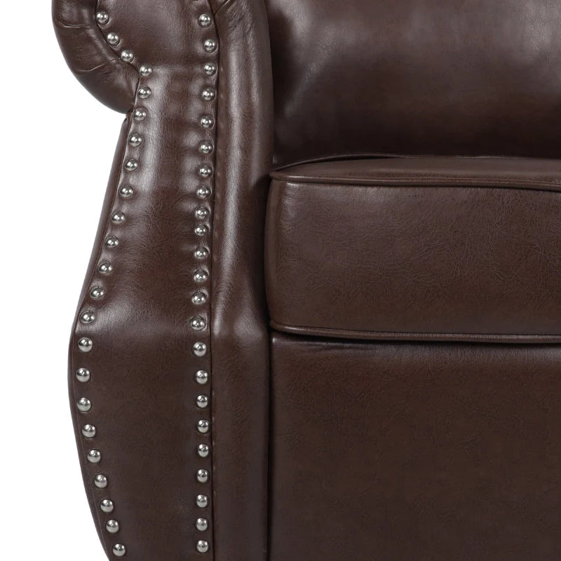 Nailhead detailing of brown leather accent chair