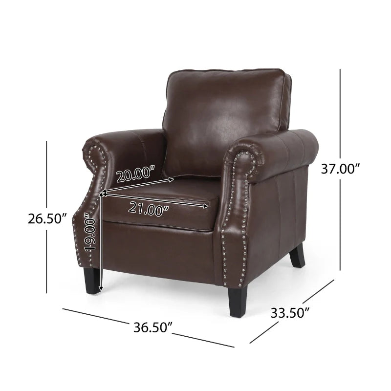 Dimension of Brown Leather Accent Chair. 