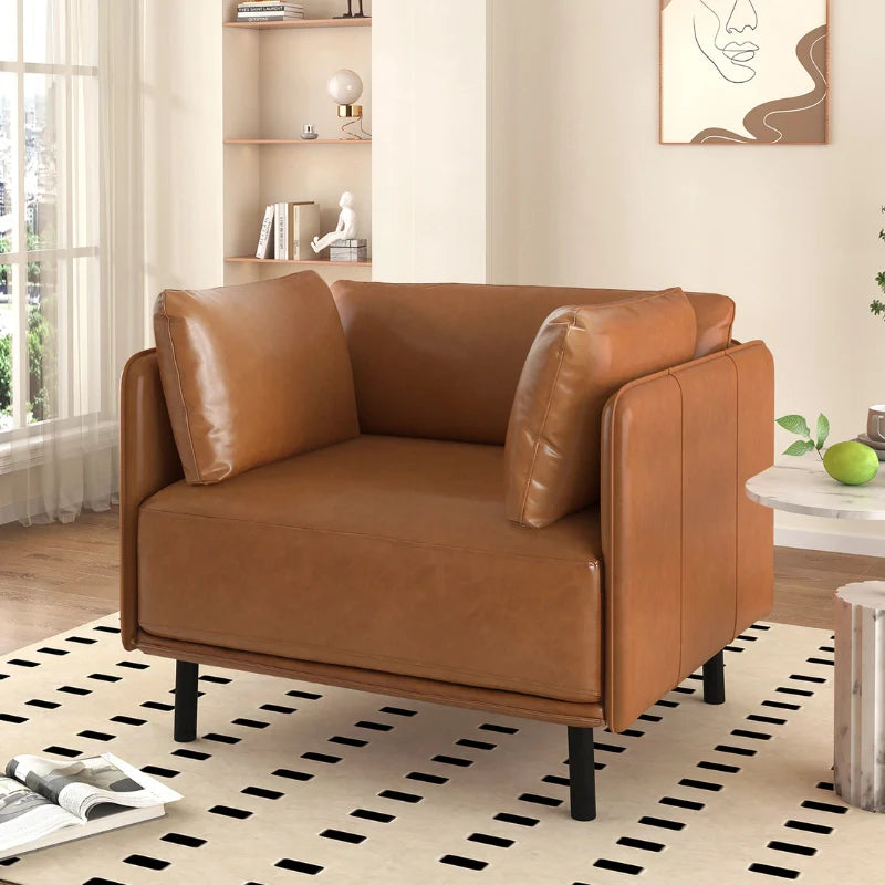 Brown leather lounge chair in a comfy living room setting