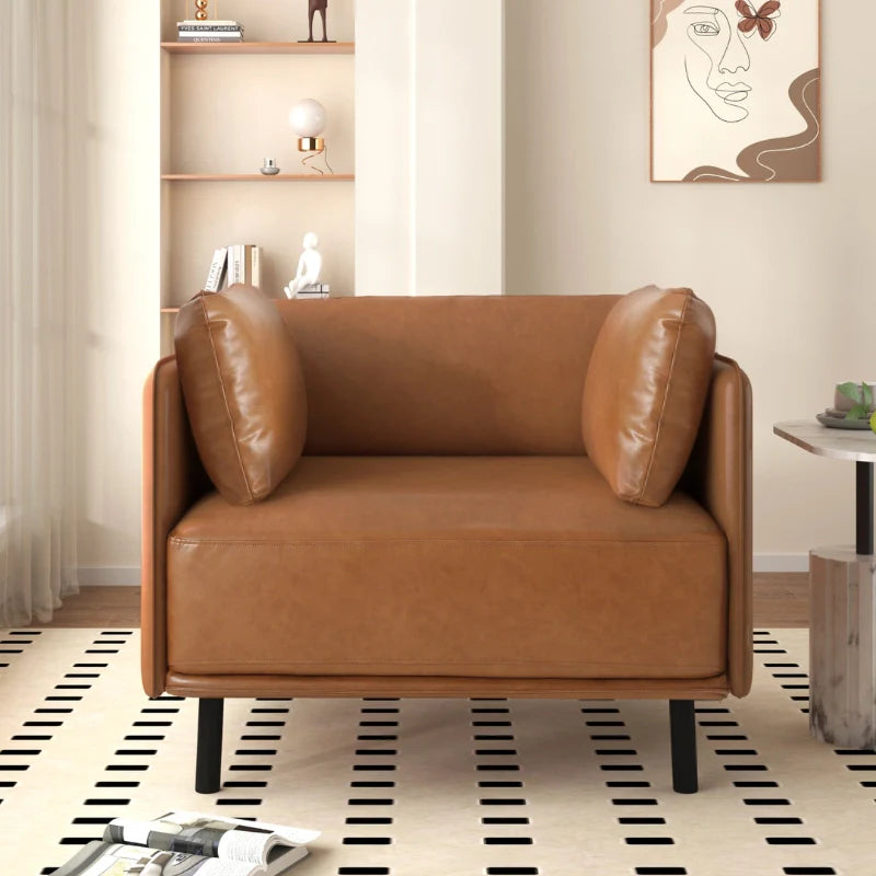 Brown leather lounge chair in a comfy home office setting