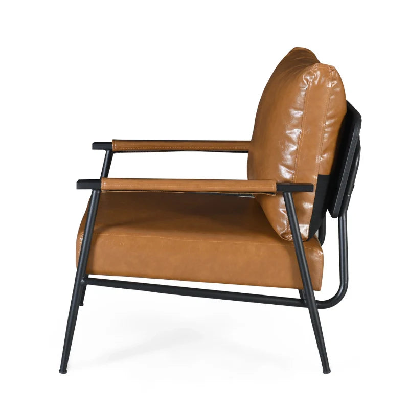 Side View of Brown Leather Accent Chair highlighting its sturdy support