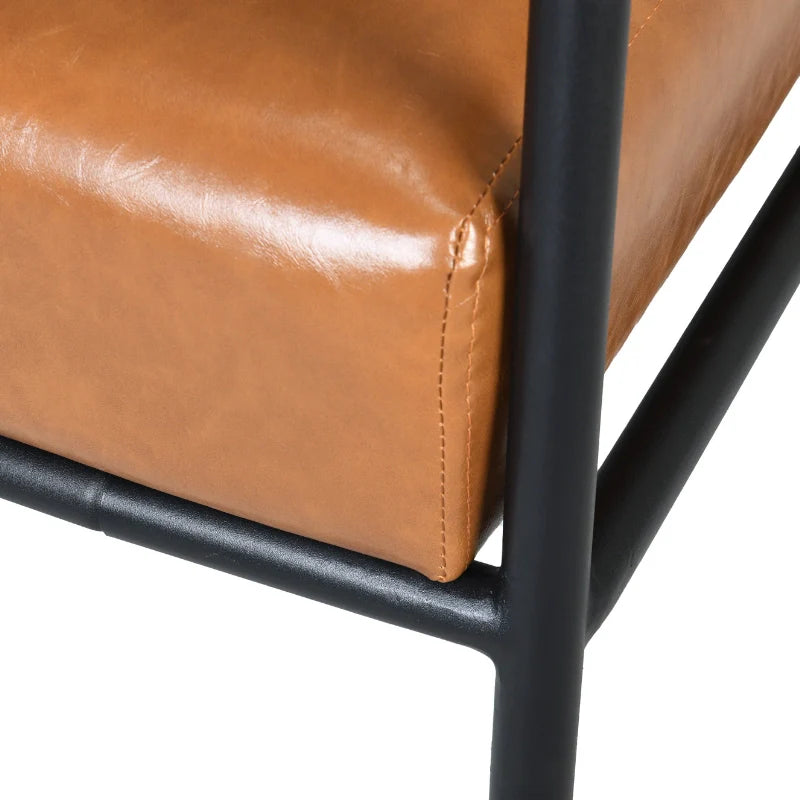 Up close view of Brown Leather Accent Chair metal frame