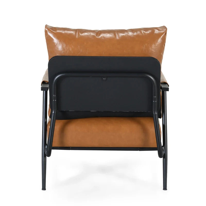 Back view of Brown Leather Accent Chair showing its sturdy support