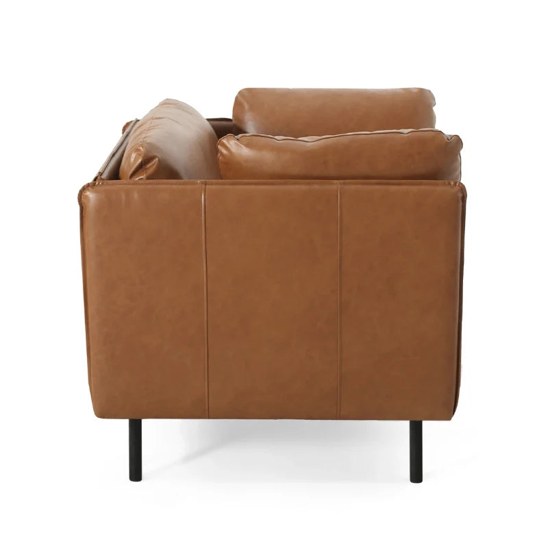 Side view of Brown leather lounge chair