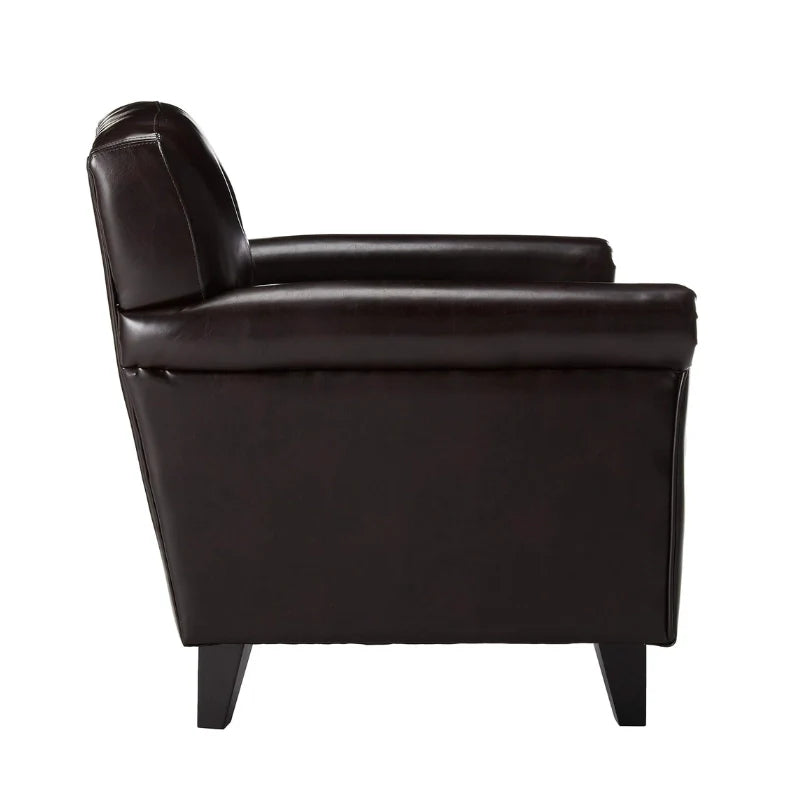 A brown leather accent chair in a white background (side view)