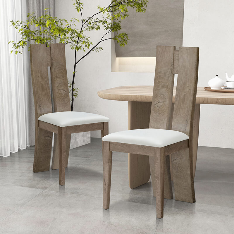 Dining chair set of 2 with high back and pu leather seat by a dining table