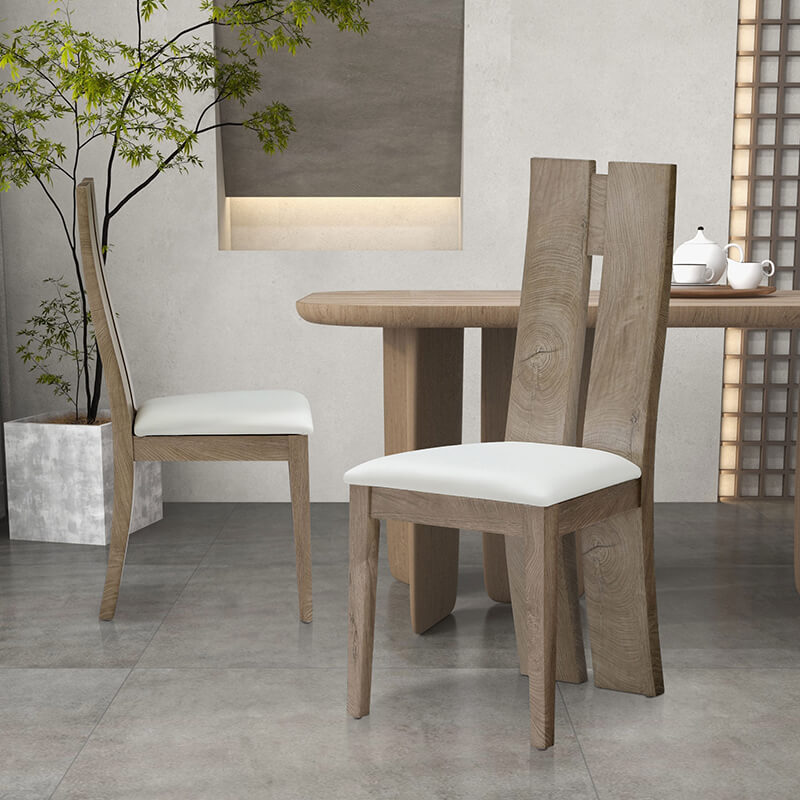 Dining chair set of 2 with high back and pu leather seat by a dining table 