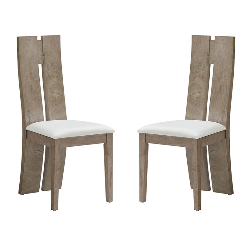 A pair of wooden dining chair with high back and PU leather seat 