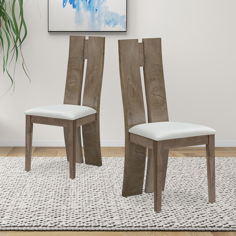 Dining chair set of 2 placed side by side on a fluffy floor rug