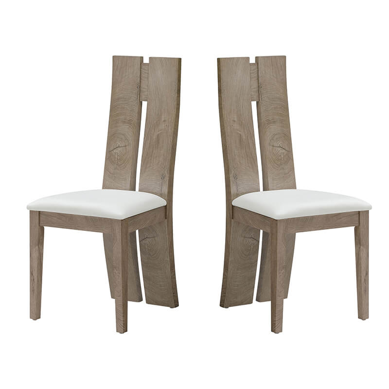 A pair of wooden dining chair with high back and PU leather seat 