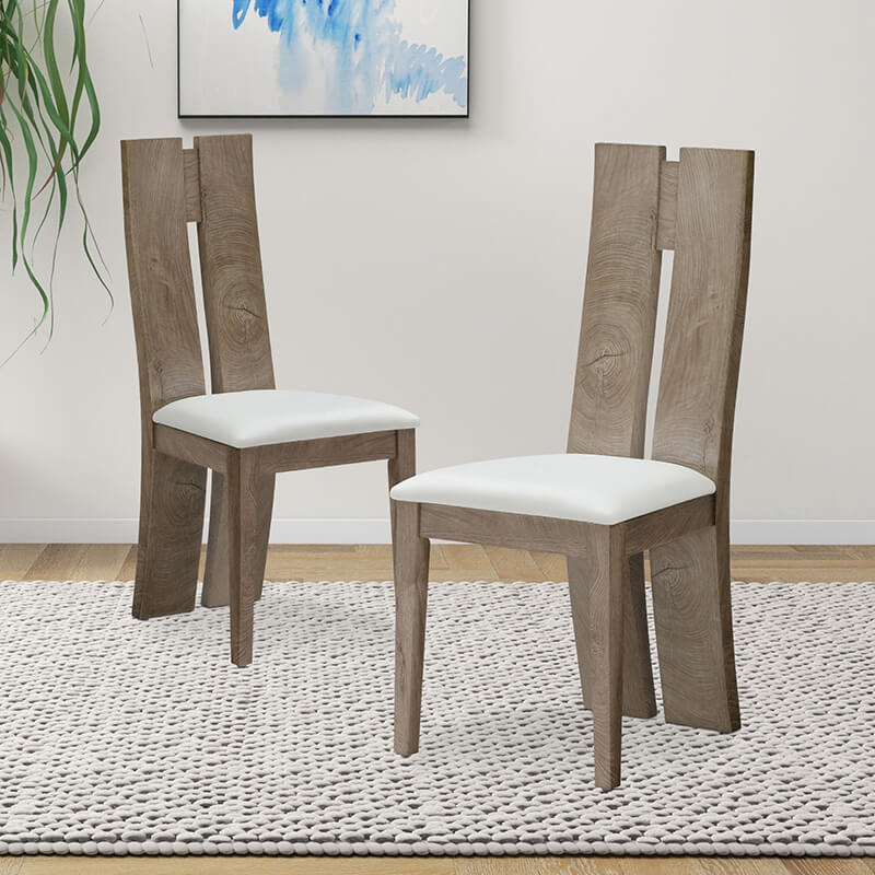 Dining chair set of 2 placed side by side on a fluffy floor rug