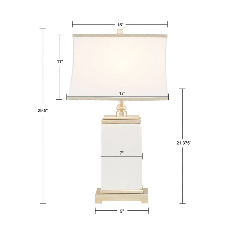 Dimension image of Ceramic table lamp in rectangle shape