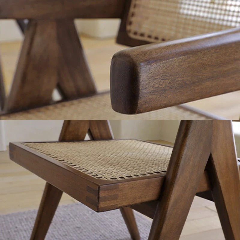 A Rattan Dining Chair with a Sturdy Armrest and Frame