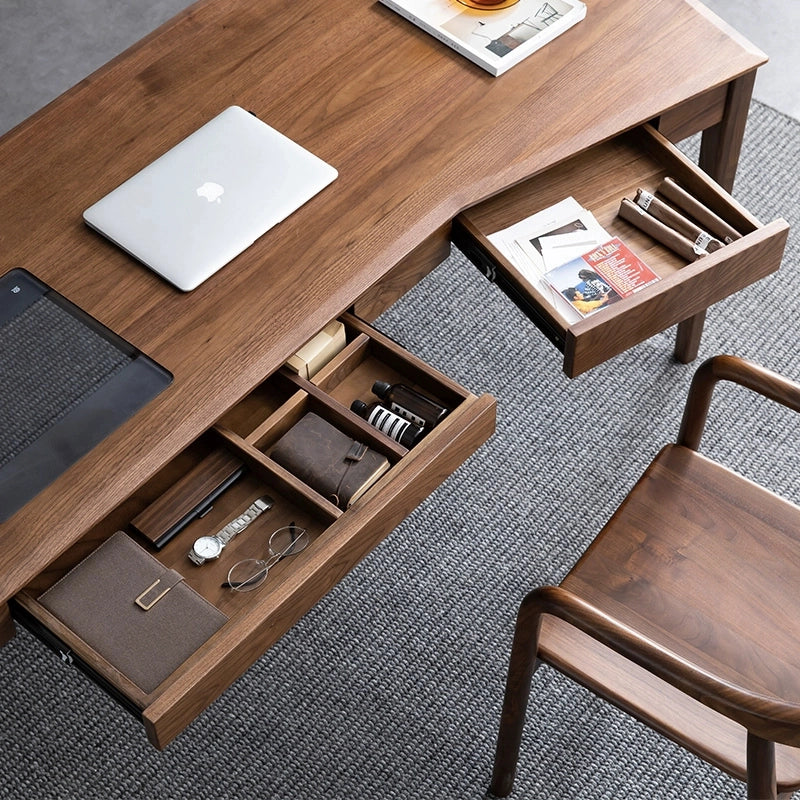 Curved Corner Desk with Drawers in a Stunning office space highlighting its Large and small drawer compartment