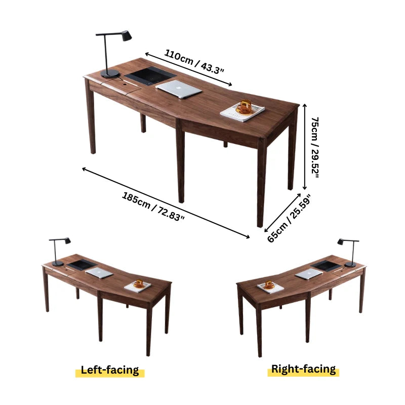 Dimension image of Corner Desk with Drawer, also showing its left and right orientation