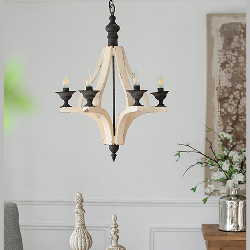 22.5" Cream 6-Light Wood Chandelier