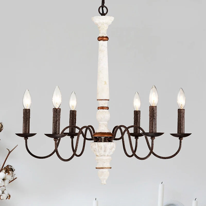 6-Light retro white and rust dining room chandelier