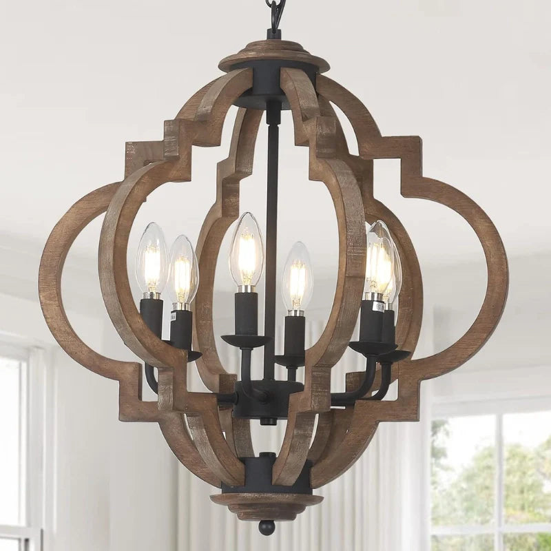 Switched on Wood and Metal Dining Room Chandelier with candle lamp holders 