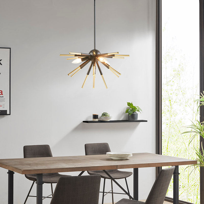 a gold chandelier dining room in a modern setting