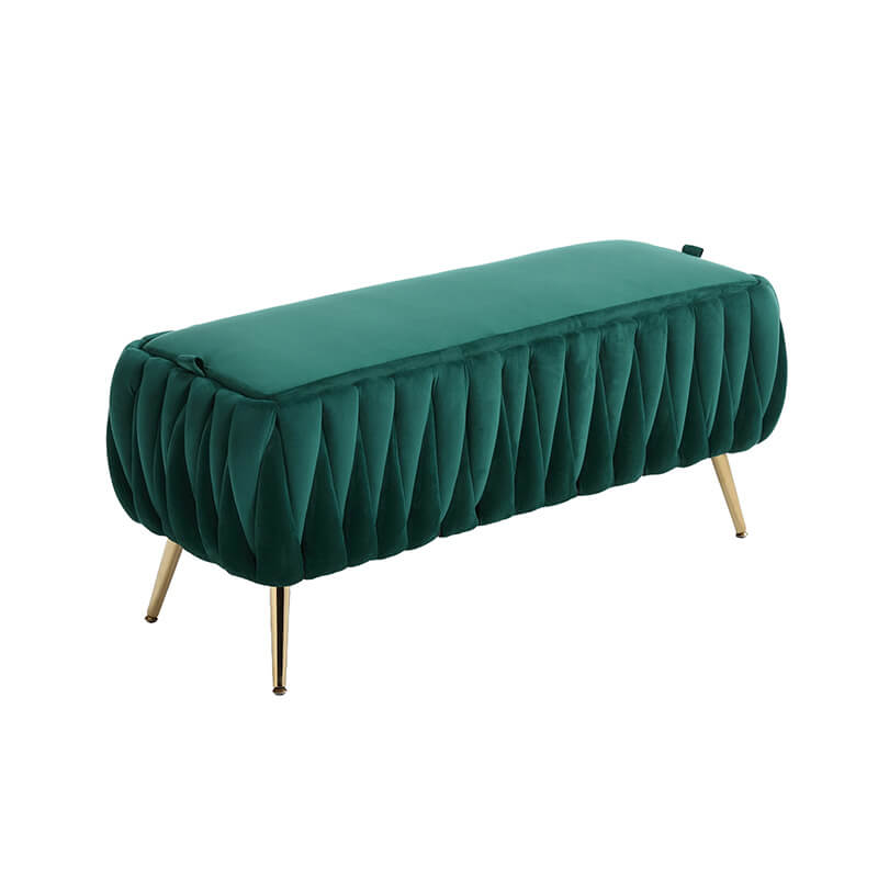 42" Emerald Velvet Storage Ottoman Bench 