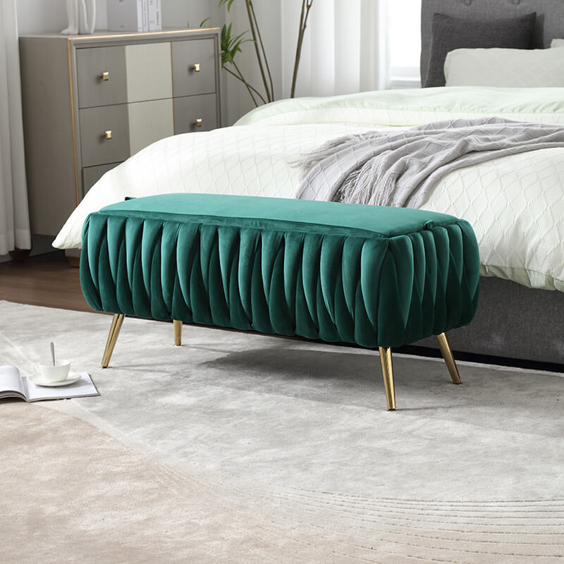 42" Emerald Velvet Storage Ottoman Bench with Golden Metal Leg