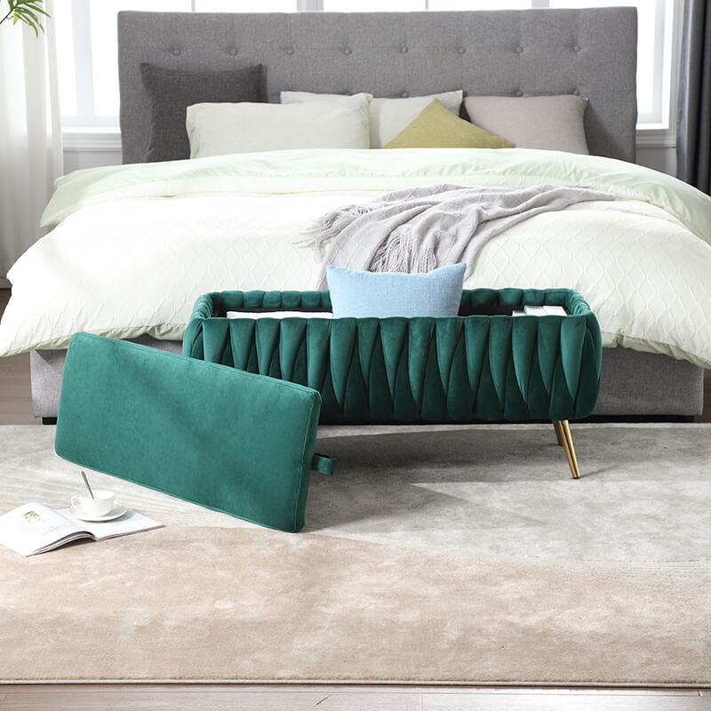 42" Emerald Velvet Storage Ottoman Bench 