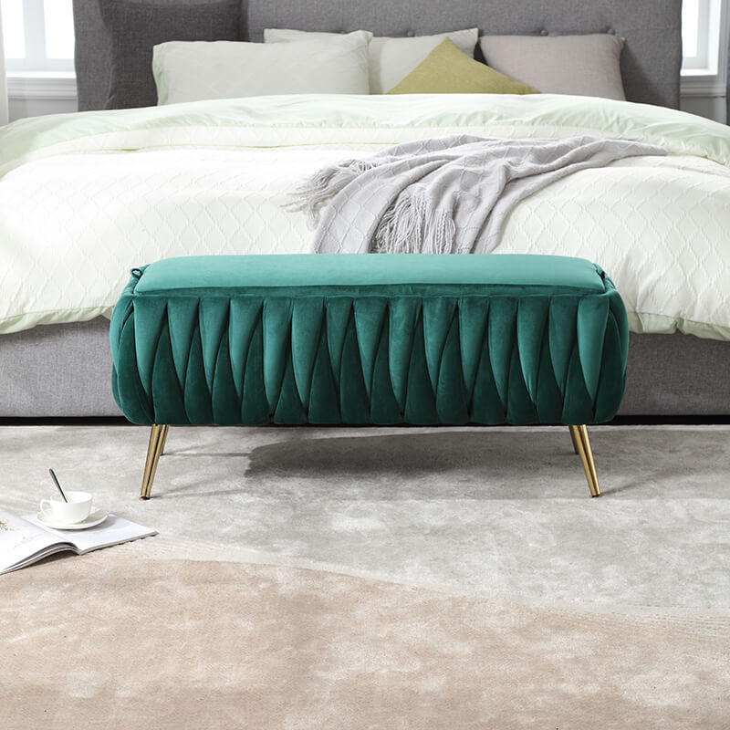 42" Emerald Velvet Storage Ottoman Bench 