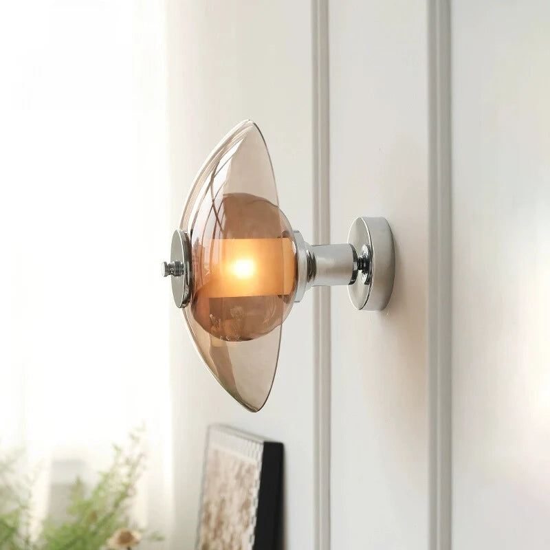 a plug in wall light illuminating a soft glow across the room