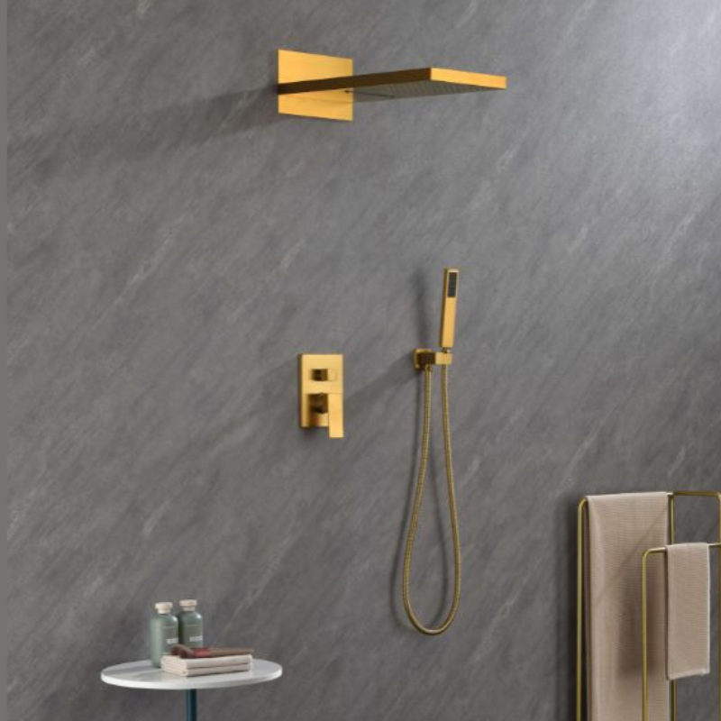 Gold Thermostatic Rectangle Rainfall Shower System 